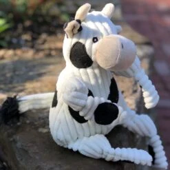 HuggleHounds Barnyard Durable Plush Corduroy Knottie Cow Squeaky Dog Toy -Pet Toys Shop 145373 PT2. AC SS1800 V1600987278