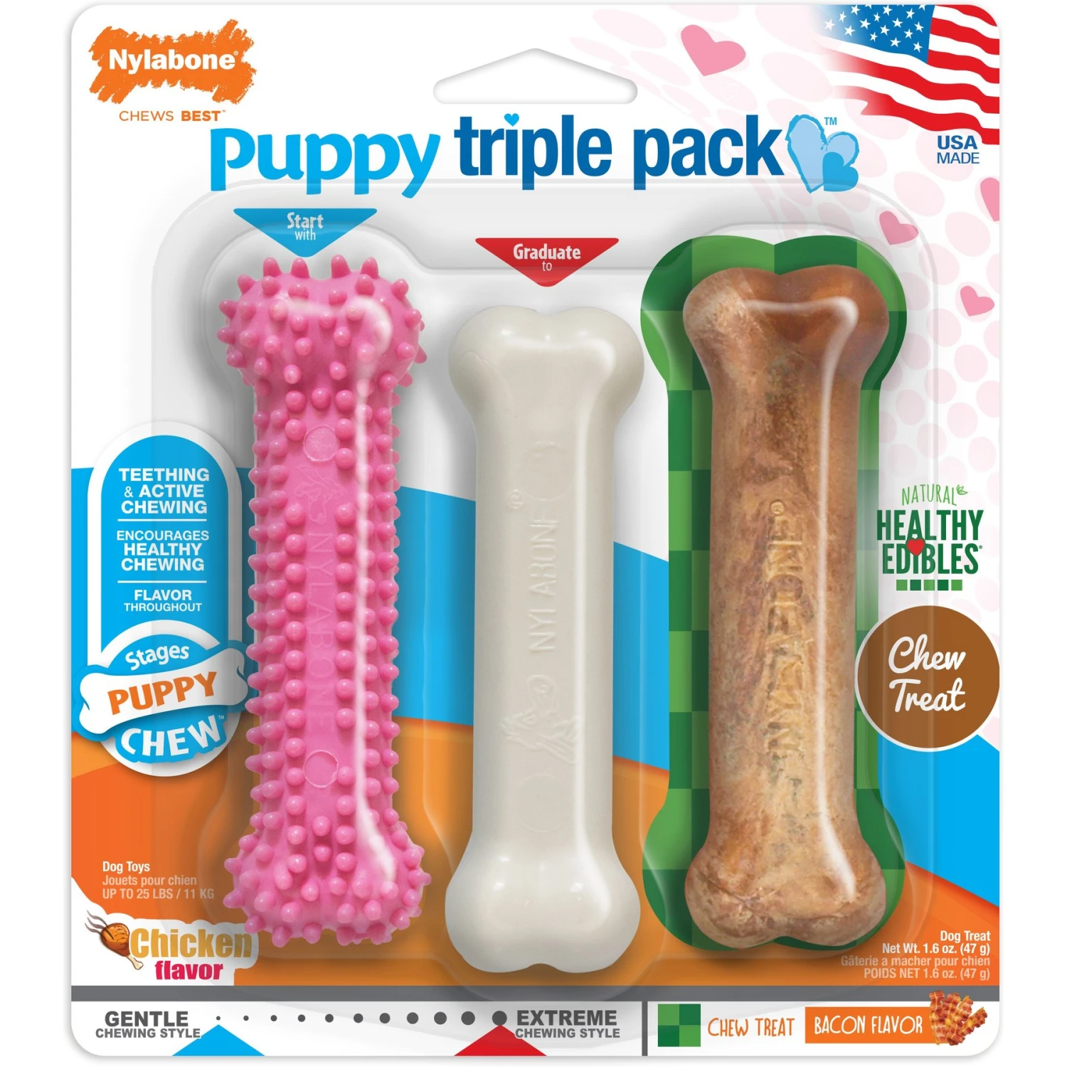 Nylabone Puppy Chew Variety Toy & Treat Triple Pack 1 Nylabone Puppy Chew Variety Toy & Treat Triple Pack