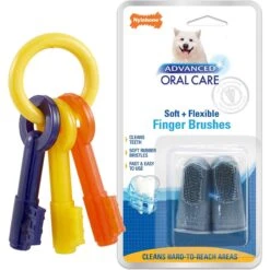 Nylabone Just For Puppies Teething Chew Toy Keys & Nylabone Advanced Oral Care Finger Dog Brush, 2 Count