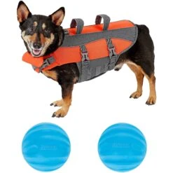Frisco Ripstop Dog Life Jacket & Frisco Foam Rubber Floating Fetch Ball No Squeak Dog Toy