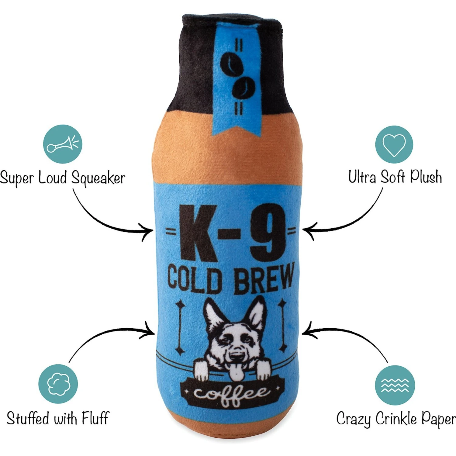 Pet Shop By Fringe Studio K-9 Cold Brew Squeaky Plush Dog Toy 2 Pet Shop By Fringe Studio K-9 Cold Brew Squeaky Plush Dog Toy - Image 2