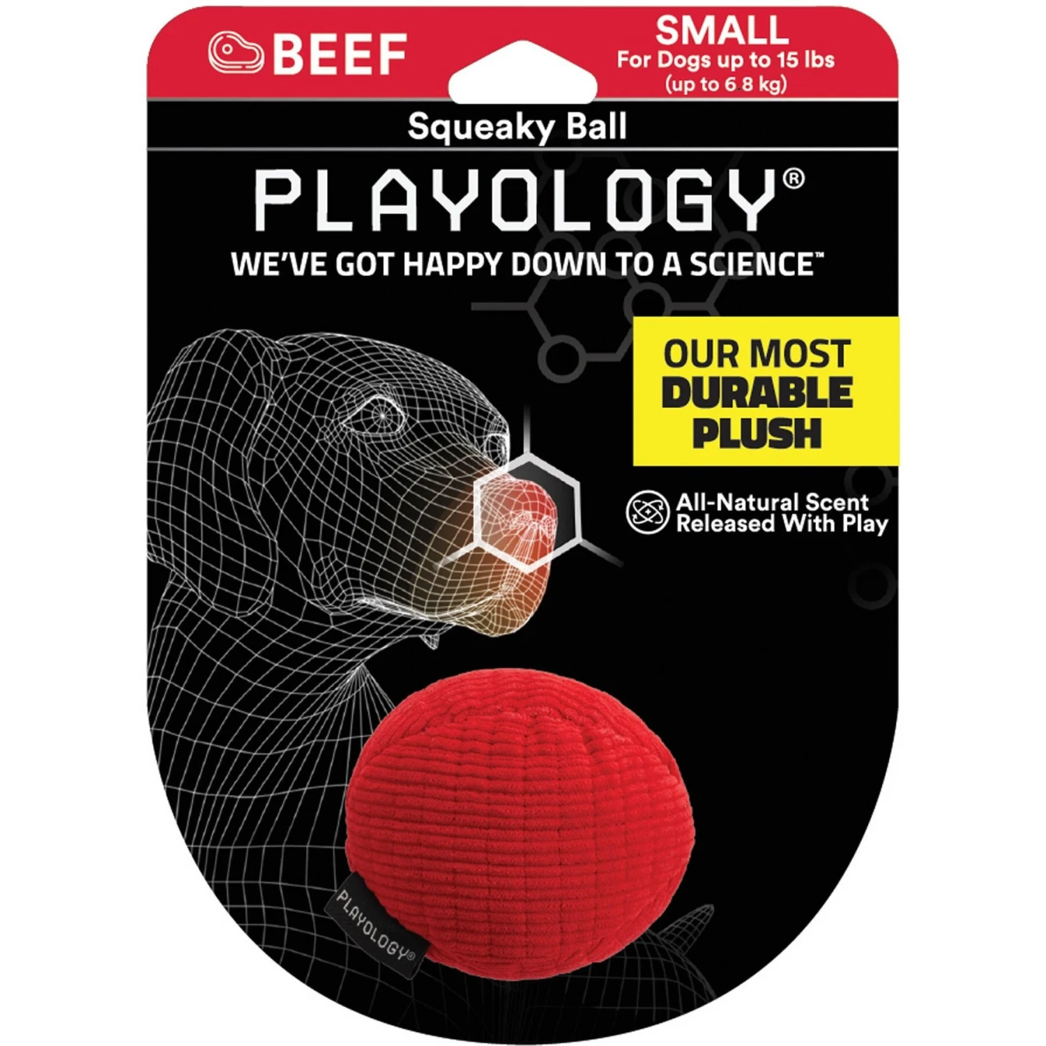 Playology All Natural Beef Scented Plush Squeaky Ball Dog Toy 1 Playology All Natural Beef Scented Plush Squeaky Ball Dog Toy