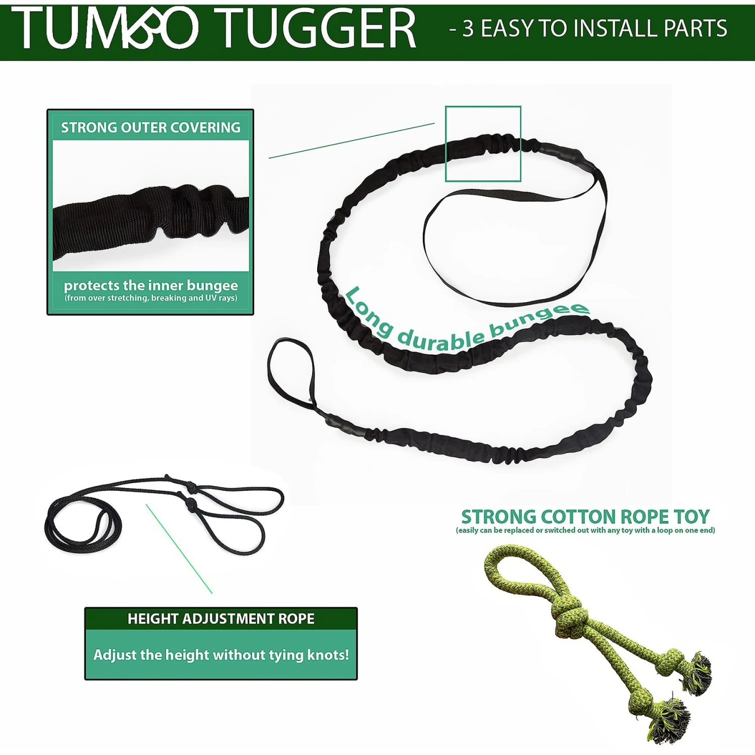 Tumbo Tugger Dog Toy, Green, Large 2 Tumbo Tugger Dog Toy, Green, Large - Image 2