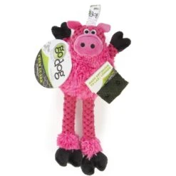 GoDog Checkers Skinny Pig Squeaker Dog Toy, Pink