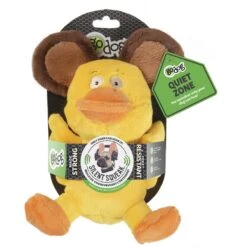 GoDog Silent Squeak Flips Duck Bear Dog Toy, Yellow, Large