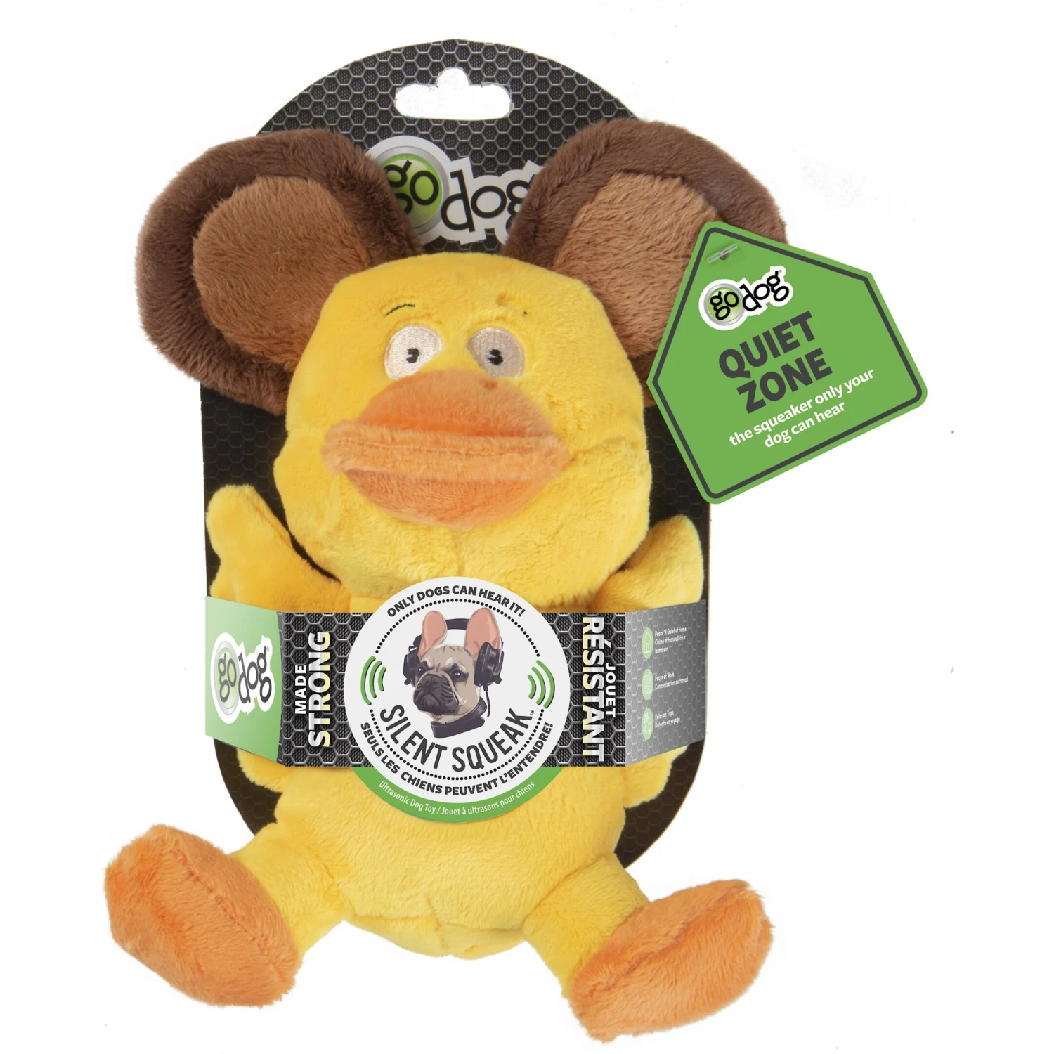 GoDog Silent Squeak Flips Duck Bear Dog Toy, Yellow, Large 1 GoDog Silent Squeak Flips Duck Bear Dog Toy, Yellow, Large