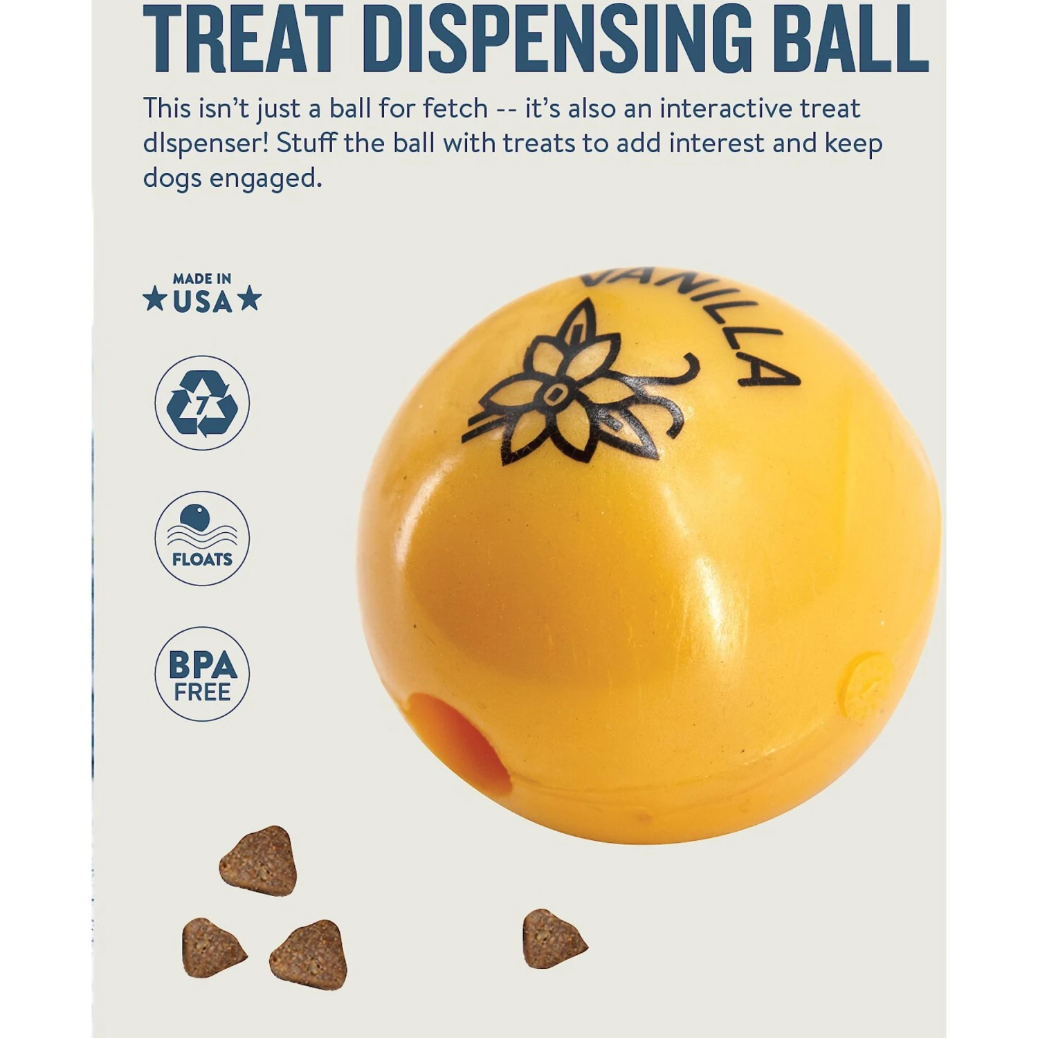 Planet Dog Orbee-Tuff Essentials Vanilla Scented Interactive Dog Ball Treat Dispenser Toy, Yellow 3 Planet Dog Orbee-Tuff Essentials Vanilla Scented Interactive Dog Ball Treat Dispenser Toy, Yellow - Image 3