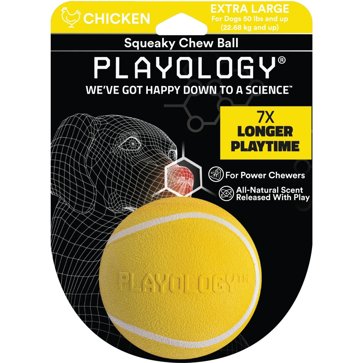 Playology All Natural Chicken Scented Squeaky Dog Chew Ball, Yellow, X-Large 1 Playology All Natural Chicken Scented Squeaky Dog Chew Ball, Yellow, X-Large