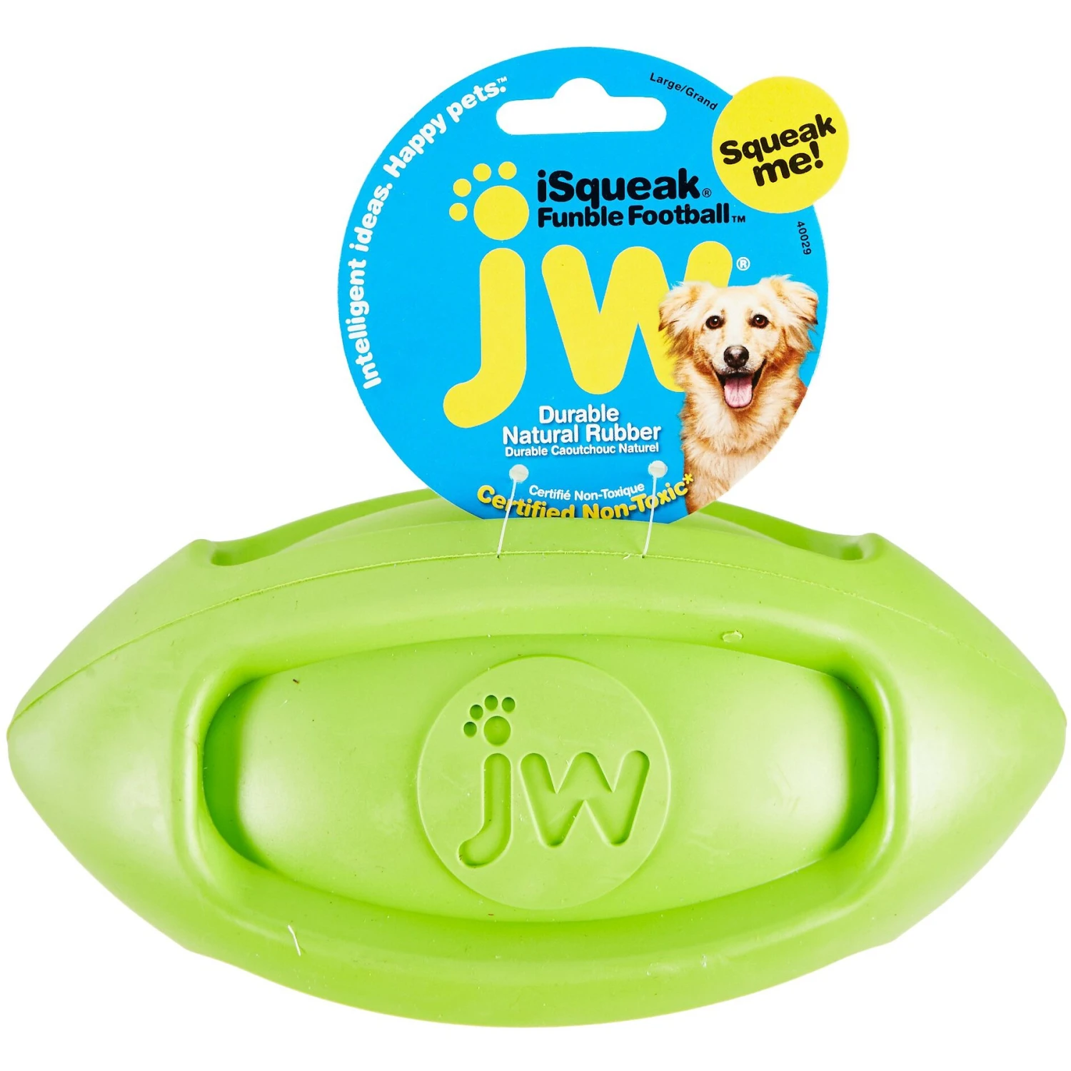 JW Pet ISqueak Funble Football Dog Toy, Color Varies 1 JW Pet ISqueak Funble Football Dog Toy, Color Varies