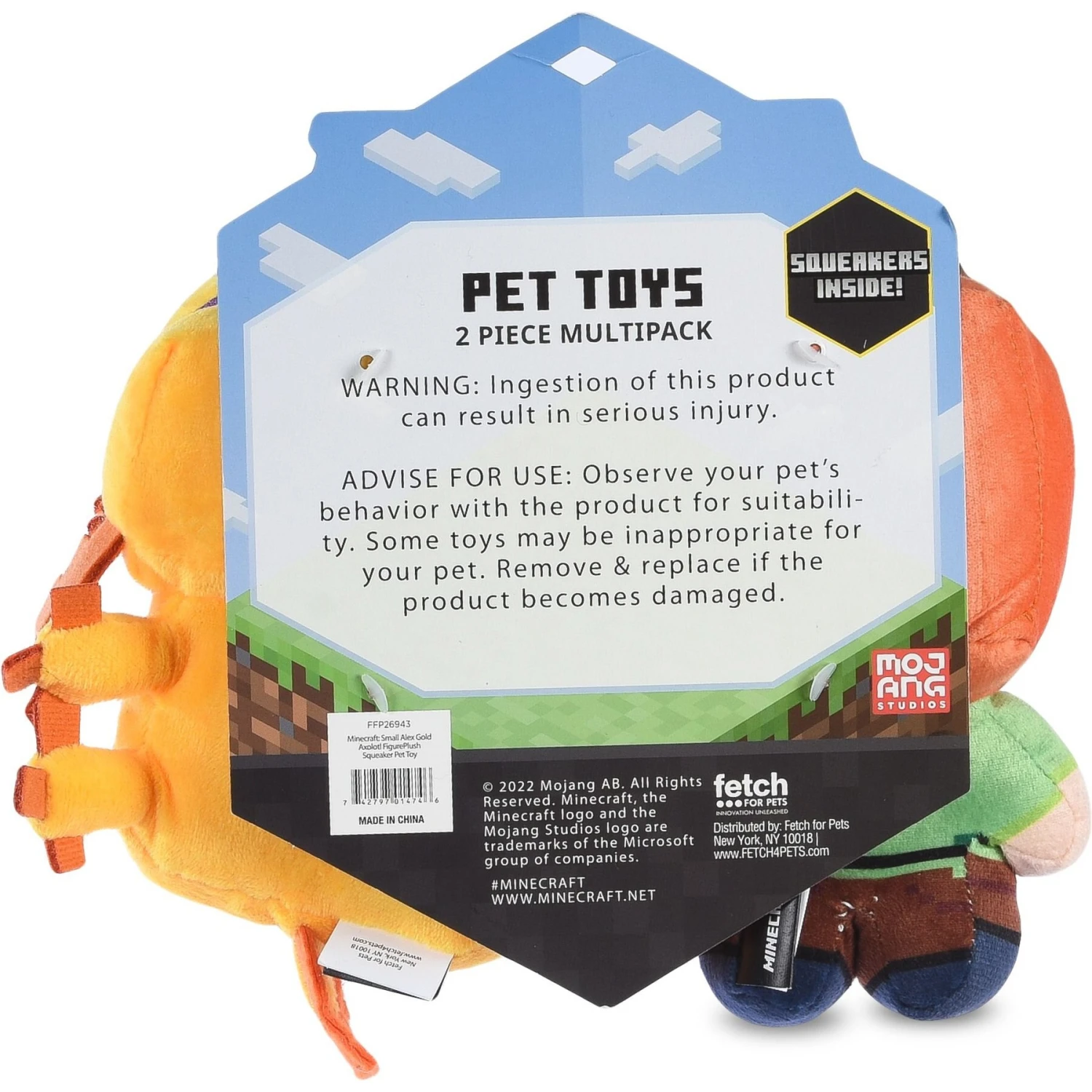 Fetch For Pets Minecraft Alex & Gold Axolotl Figure Plush Squeaky Dog Toy, Small, 2 Count 3 Fetch For Pets Minecraft Alex & Gold Axolotl Figure Plush Squeaky Dog Toy, Small, 2 Count - Image 3
