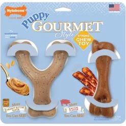 Nylabone Puppy Gourmet Style Strong Chew Bacon & Peanut Butter Dog Toy Bundle