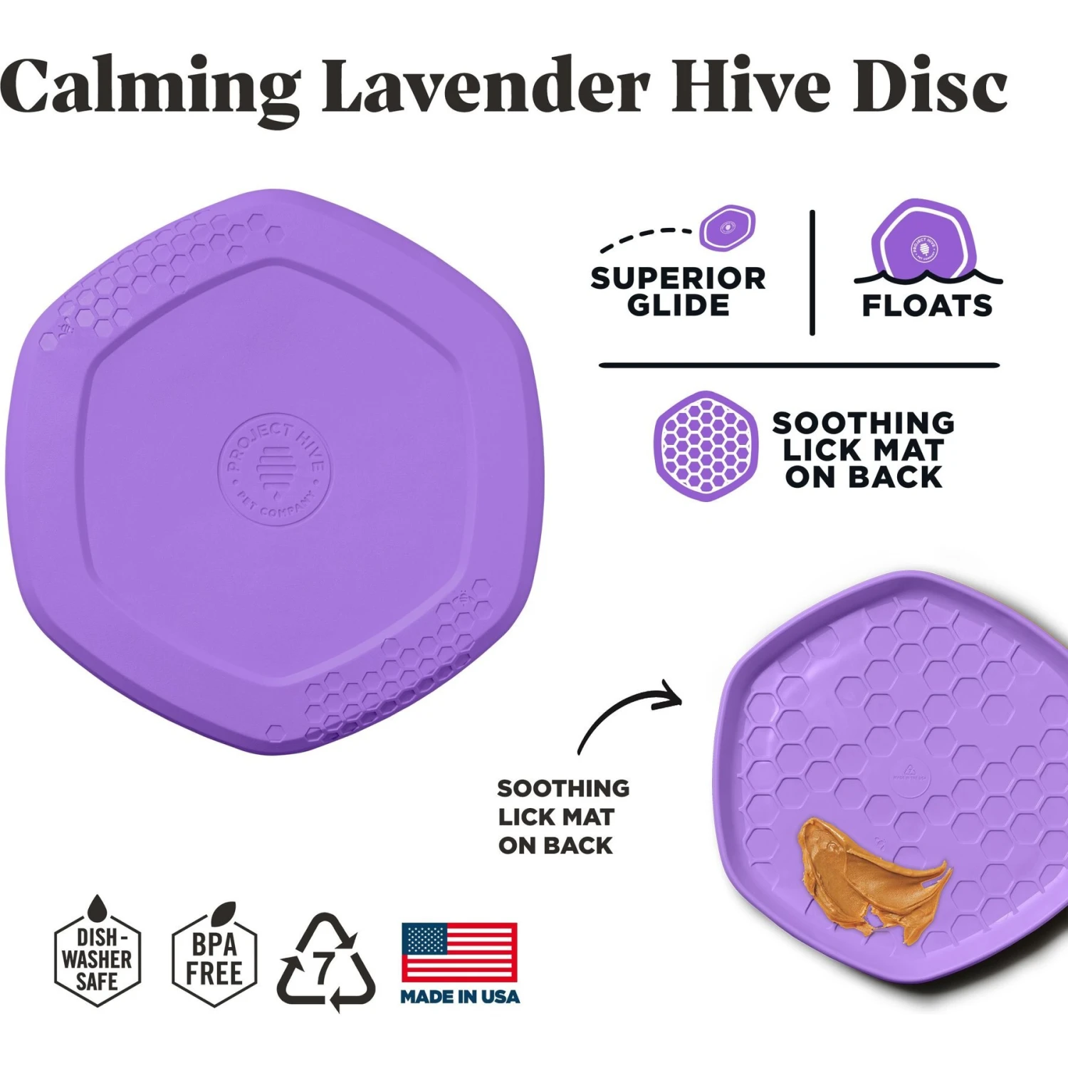 Project Hive Pet Company Hive Calming Lavender Scented Disc & Lick Mat Dog Toy, Purple 3 Project Hive Pet Company Hive Calming Lavender Scented Disc & Lick Mat Dog Toy, Purple - Image 3