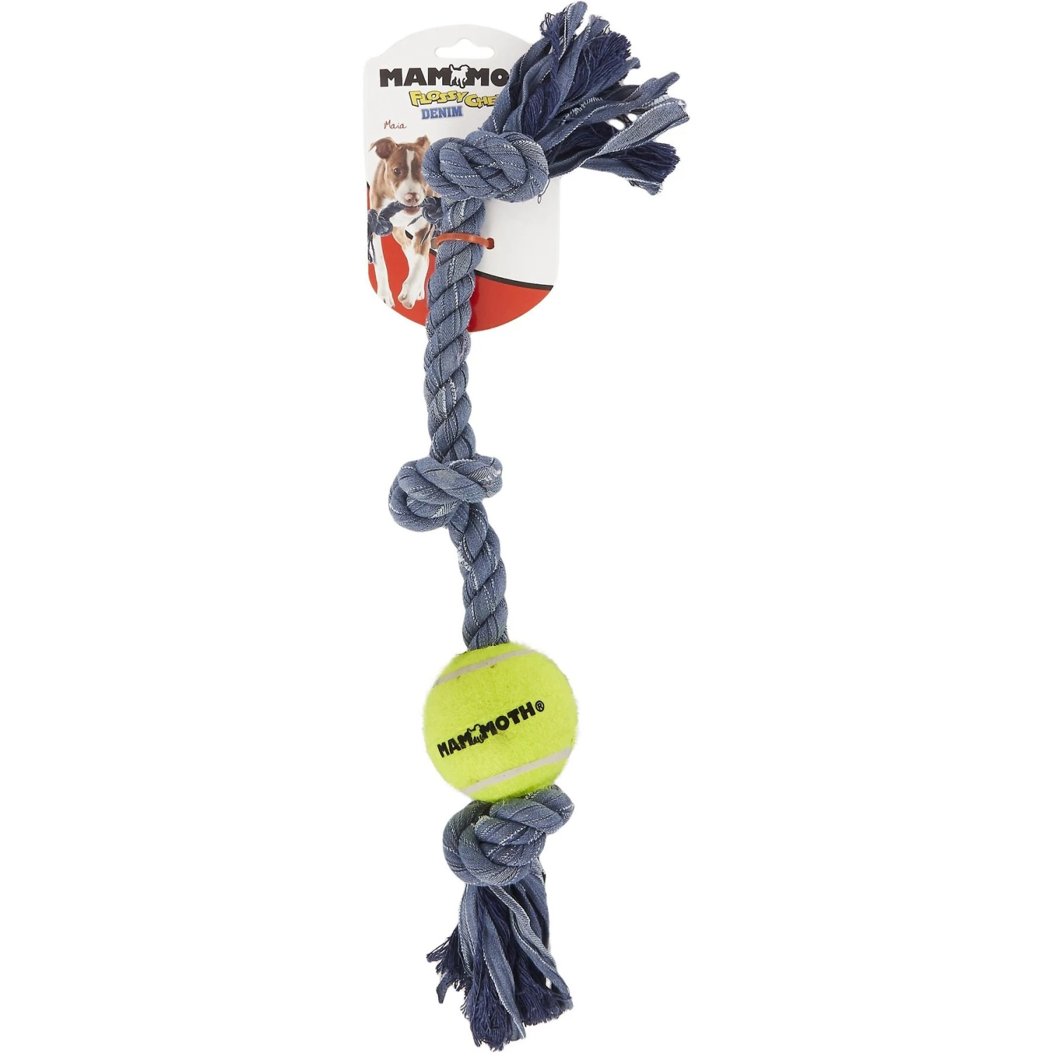 Mammoth Denim 3 Knot Rope Tug With Tennis Ball Dog Toy 5 Mammoth Denim 3 Knot Rope Tug With Tennis Ball Dog Toy - Image 5