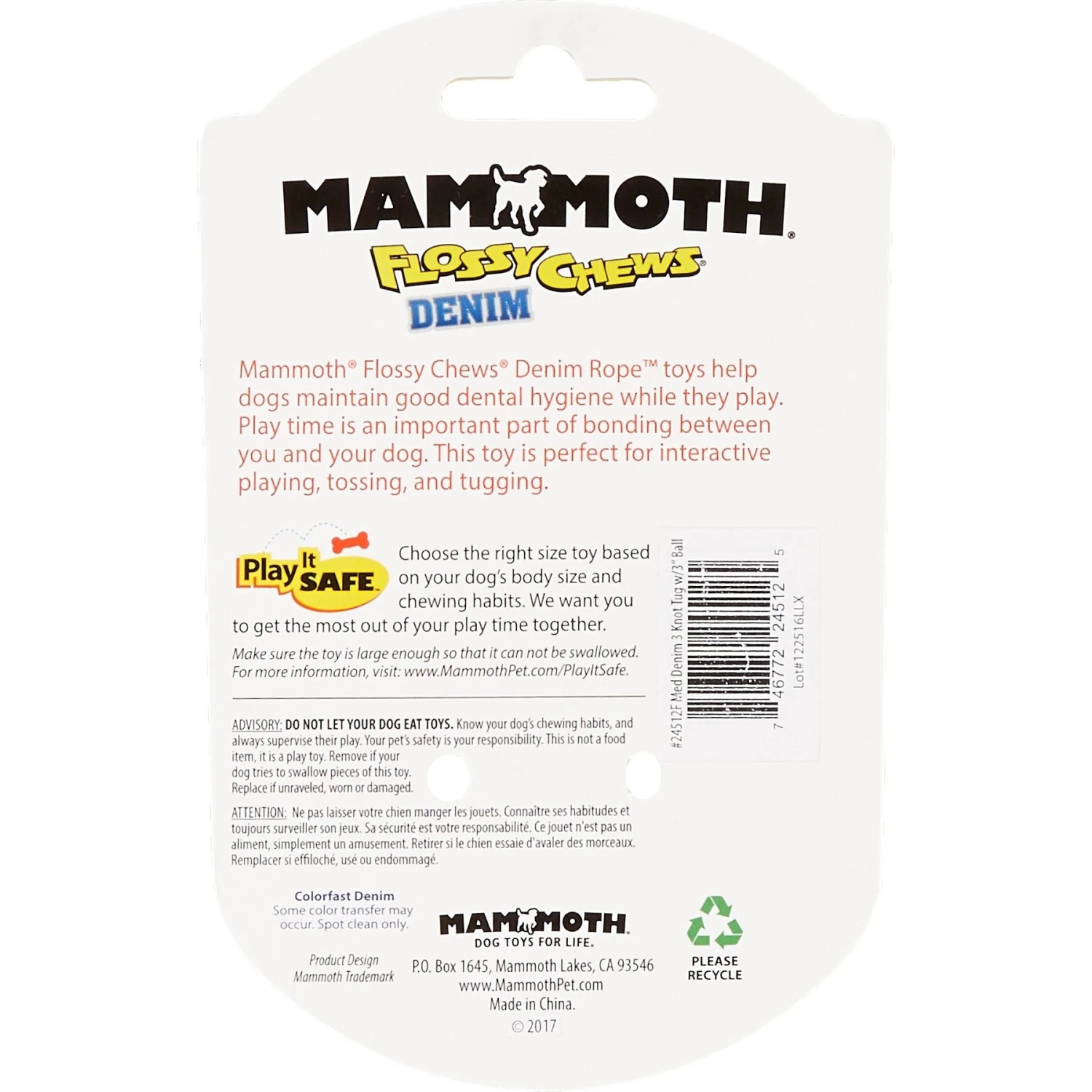 Mammoth Denim 3 Knot Rope Tug With Tennis Ball Dog Toy 6 Mammoth Denim 3 Knot Rope Tug With Tennis Ball Dog Toy - Image 6