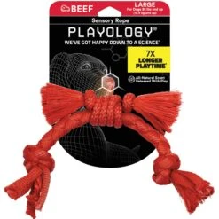 Playology Puppy Sensory Rope Beef Dog Toy, Red, Small