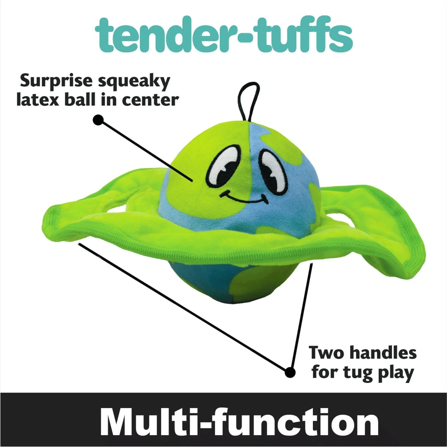 Snuggle Puppy Tender-Tuffs Ollie Orbit Two In One Squeaky Dog Plush Toy, Green, Medium 2 Snuggle Puppy Tender-Tuffs Ollie Orbit Two In One Squeaky Dog Plush Toy, Green, Medium - Image 2