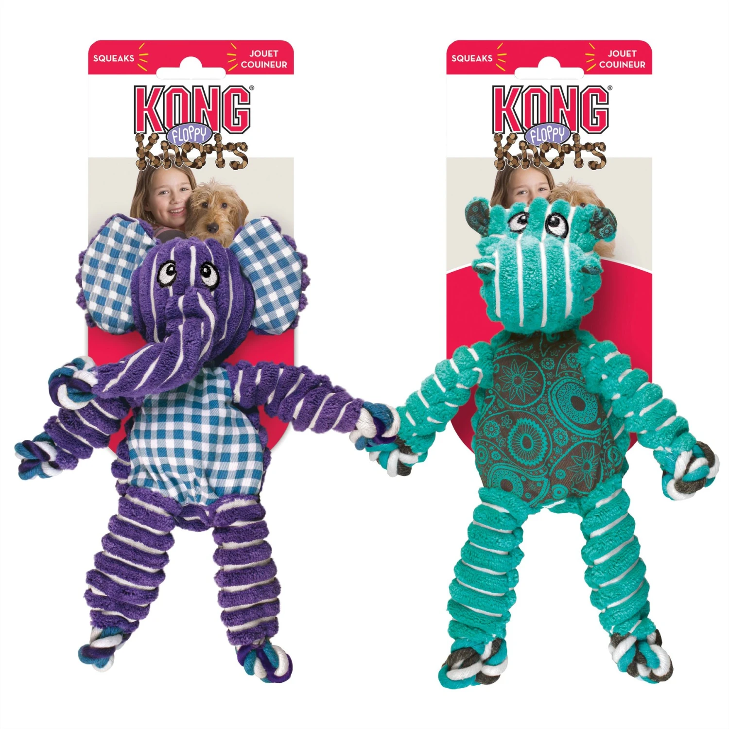 KONG Floppy Knots Hippo Dog Toy & KONG Floppy Knots Elephant Dog Toy 1 KONG Floppy Knots Hippo Dog Toy & KONG Floppy Knots Elephant Dog Toy